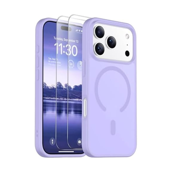 Eryueer for iPhone 17 Pro Max Case Magnetic Translucent Matte Case with 2PCS Tempered Glass Screen Protector Slim Phone Case for iPhone 17 Pro Max 6.9'' Light Purple