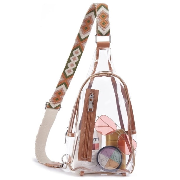 Bolso bandolera transparente aprobado por el estadio para mujer con correa de hombro ancha, bolso bandolera transparente de PVC, bolso de pecho pequeño con correa ajustable