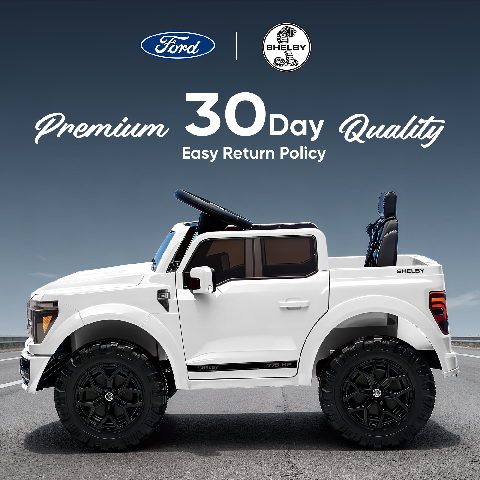 Hikiddo Electric Car for Kids, Licensed Ford-Shelby F-150 12V Ride on Truck Toys for Toddlers w/ Remote, 2-Hour Drive Time - White