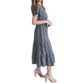 thumbnail image 4 of VISgogo Vestido Mujer, Patrones Estampados Escote en V Manga Corta de Una Pieza con Botones y Cordón para Verano, S/M/L/XL/XXL VISgogo moda, 4 of 6