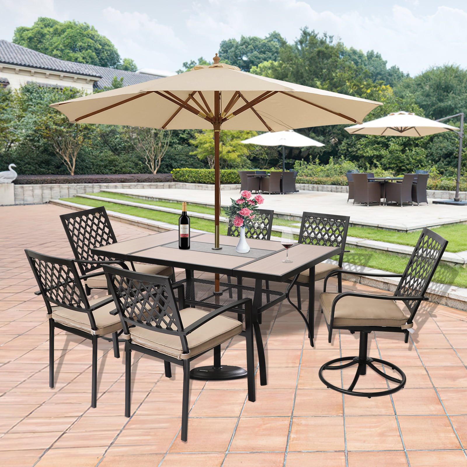Outdoor Cafe Table Stacking Chairs Parasol Hole Home Garden Patio Furniture Set 