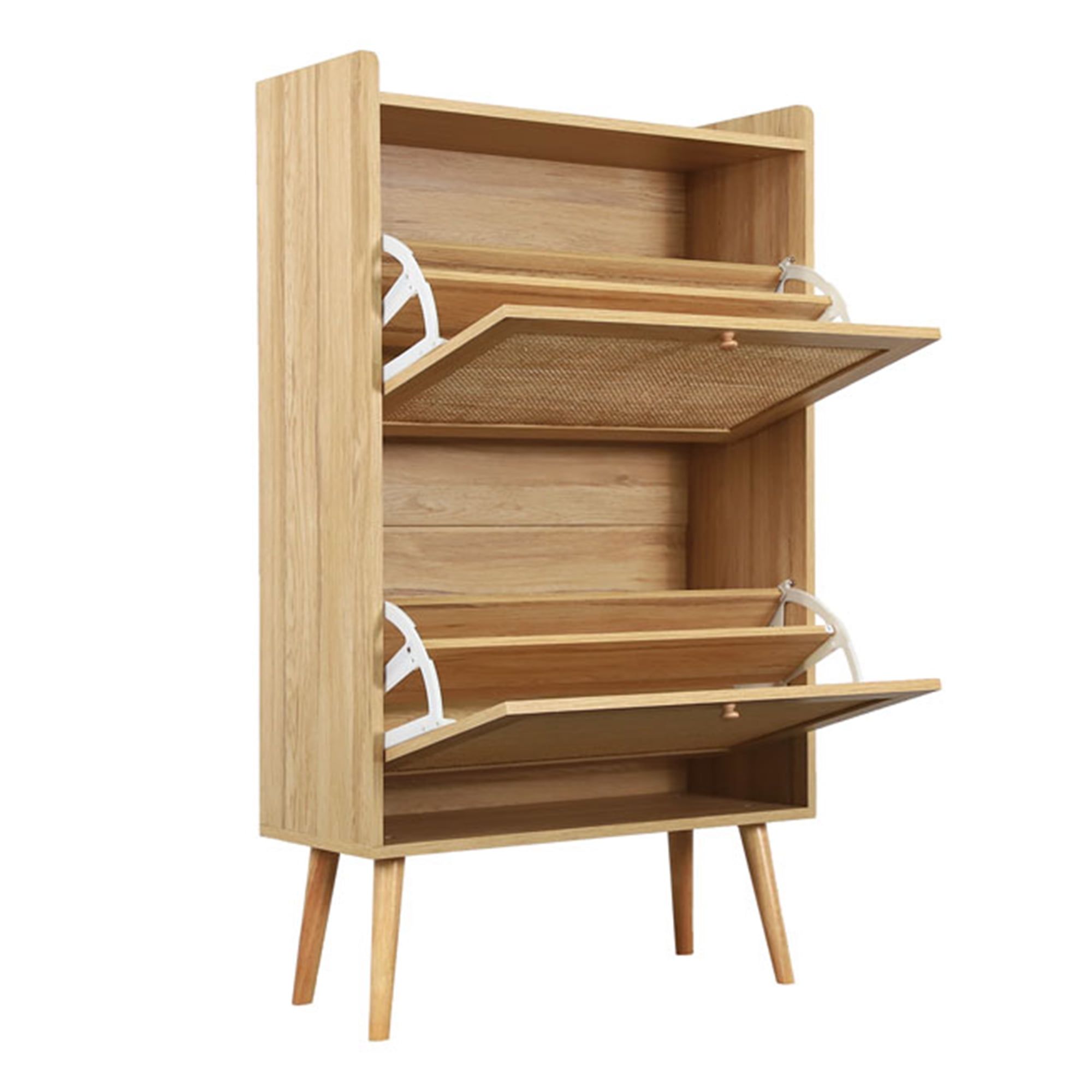 Kadyn Wood Rattan Shoe Storage Cabinet, Slim Entryway Freestanding Shoe Rack Storage Organizer with Cubic Space & 2 Flip Drawers, Natural Kadyn Wood Rattan Shoe Storage Cabinet, Slim Entryway Freestanding Shoe Rack Storage Organizer with Cubic Space & 2 Flip Drawers, Natural