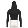 thumbnail image 6 of Casual Sophisticated Women's Bare Shoulder Cowl Neck Hooded T-Shirt Long Sleeves Solid Color Ruched Bodycon Crop Top, 6 of 8