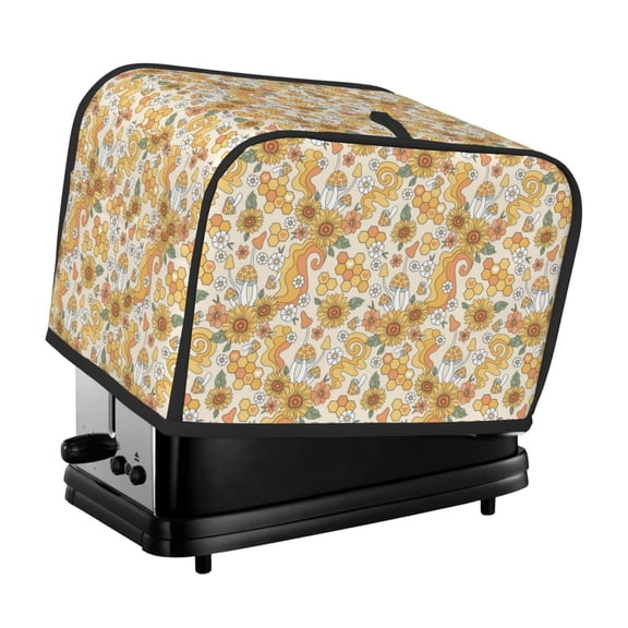 Xecao Retro 70s 60s Flower Print 2 Slice Toaster Cover with Pockets, Small Appliance Cover, Dust and Fingerprint Protection, Machine Washable
