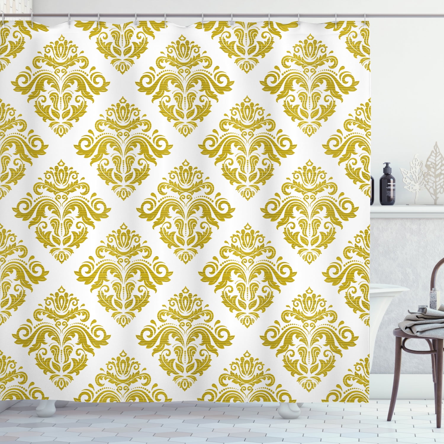 Ambesonne Damask Shower Curtain, Traditional Antique, 69"Wx70"L, Green