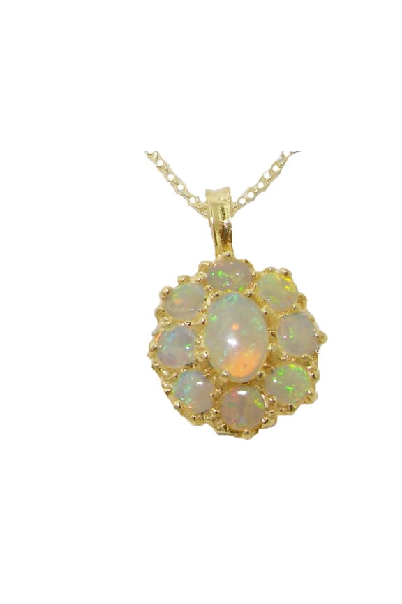 LBG Womens Solid Yellow 10K Gold Natural Fiery Opal Large Cluster Pendant Necklace with 20" Chain