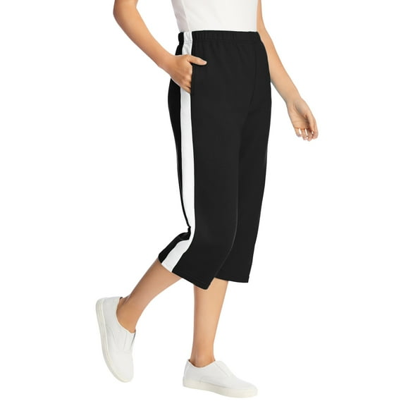 Woman Within Plus Size Side-Stripe Cotton French Terry Capri