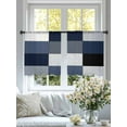 thumbnail image 4 of Grey Blue Patchwork Sheer Curtains 54 Inch Long 2 Panels, Abstract Geometric Art Light Filtering Rod Pocket Semi Sheer Curtains, Sheer Voile Drapes for Living Room Bedroom, 52"x54", 4 of 5