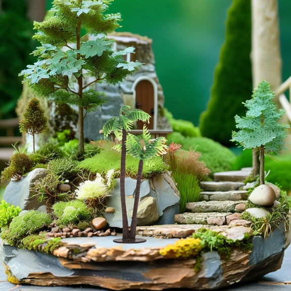 FRCOLOR 36pcs Coconut Palm Tree Mini Palm Trees Crafts Plastic Waterproof Realistic Shape for Photograph Props