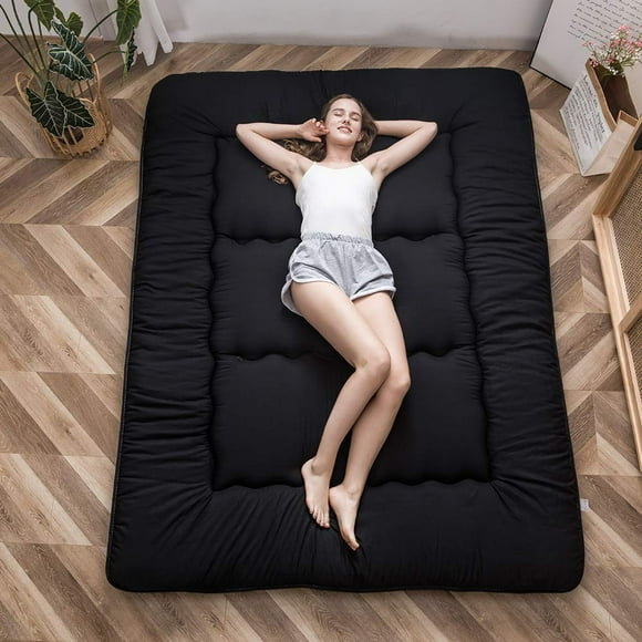 MAXYOYO Japanese Floor Futon Mattress 4"" Thicken Tatami Mat Sleeping Pad Foldable Roll Up Boys Girls Dormitory Mattress Kids Lounger Pillow Bed Black Full