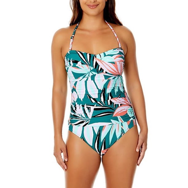 Anne Cole Women's Zesty Tropical Blouson One Piece Keyhole Swimsuit Green Size 10