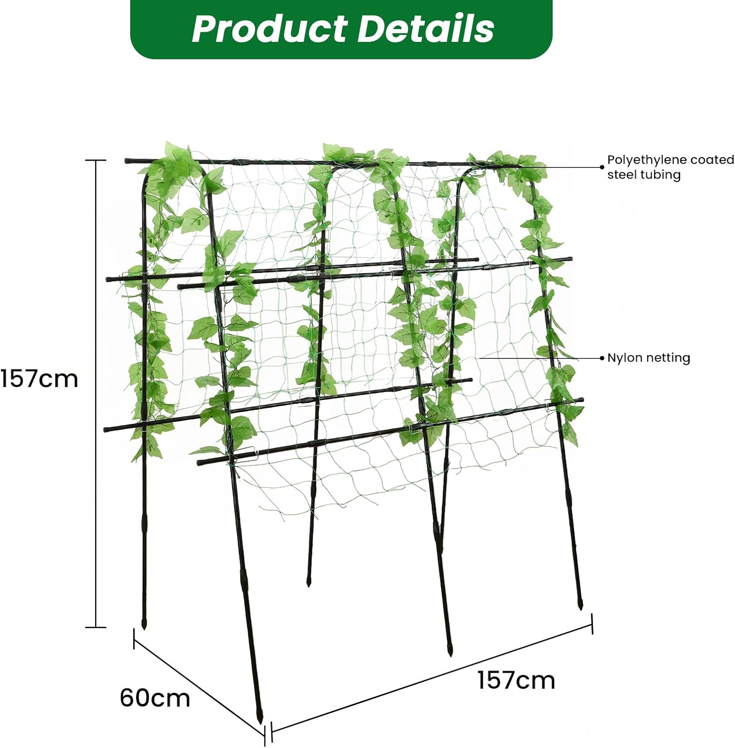 Tall Garden Arch Trellis for Climbing Plants Outdoor, 5 ft Tall Polyethylene-Coated Stainless Steel Garden Arch for Climbing Vine Vegetable/Fruit/Flower, Cucumber Trellis for Raised Bed, Black