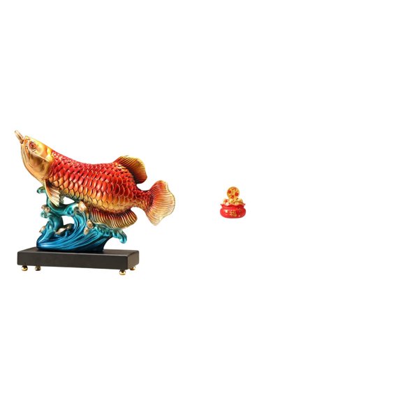 Elodie Arowana Prosperity Treasure Ornament Resin Sculpture for Living Room Entrance Home Decoration and Spring Festival Housewarming Gift