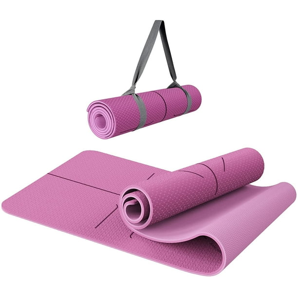 6mm  1/4 Inch Thick Yoga Mat with Carrying Strap and Alignment