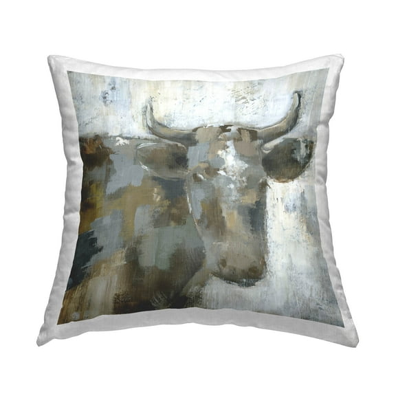 Stupell Industries Abstract Rustic Cattle Portrait Printed Throw Pillow Design by Nan