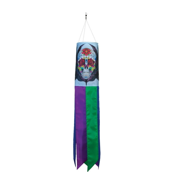 In the Breeze 5017 — Sugar Skull 30 Inch Windsock - Dia De Los Muertos Printed Windsock - Day of the Dead Hanging Outdoor Decoration