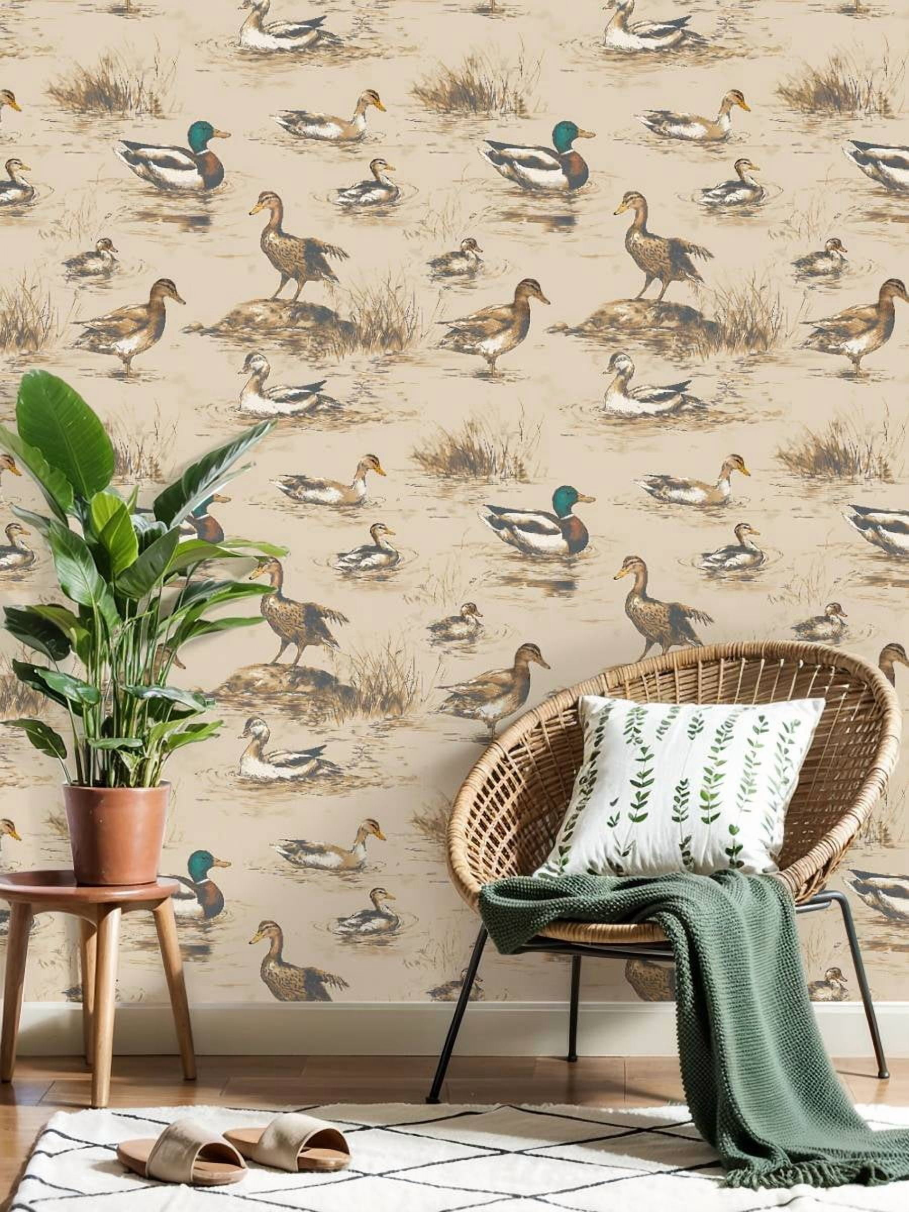 Peel and Stick Wallpaper Vintage Ducks Swimming Wading Pond Wall Mural 23.6in x 9.8ft Self Adhesive Removable Wall Paper Renter Friendly Wallpaper for Nursery Bedroom Cabinets