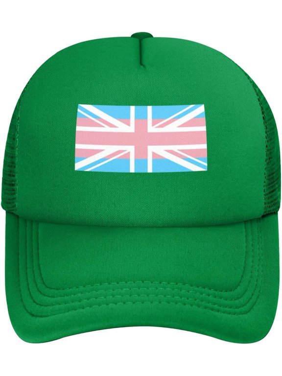 Gay Pride LGBT Transgender UK Union Flag Stripe Mesh Baseball Cap Adjustable Dad Hat Trucker Hat for Women Men,Black