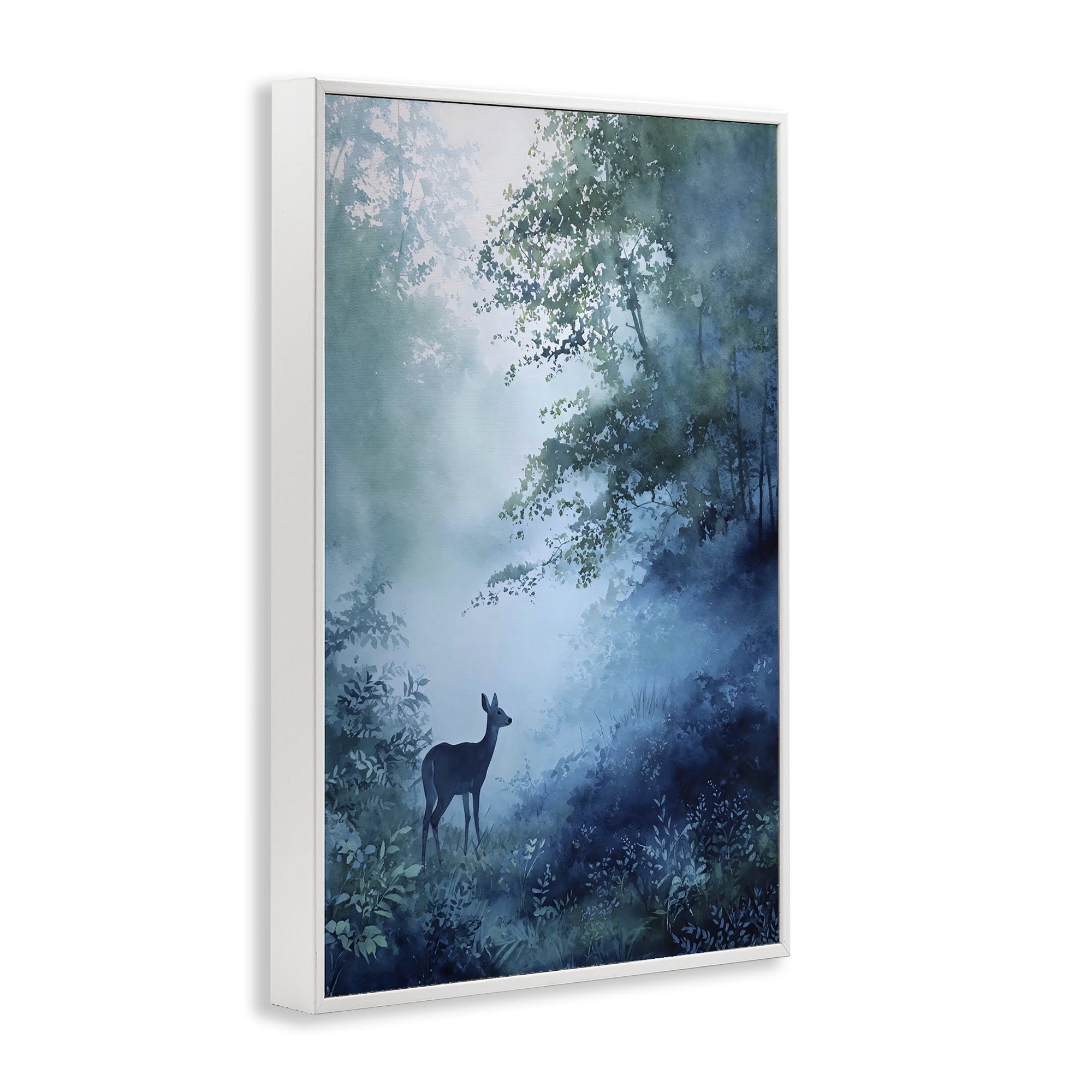 Stupell Industries Blue Dawn Deer in Mist White Framed Giclee Art, design by Franklyn Gregory