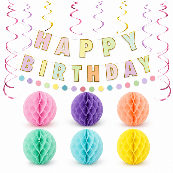 Kabuer Birthday Celebration Kit with Happy Birthday Banner for Women, Teens, and Adults,17 Pcs