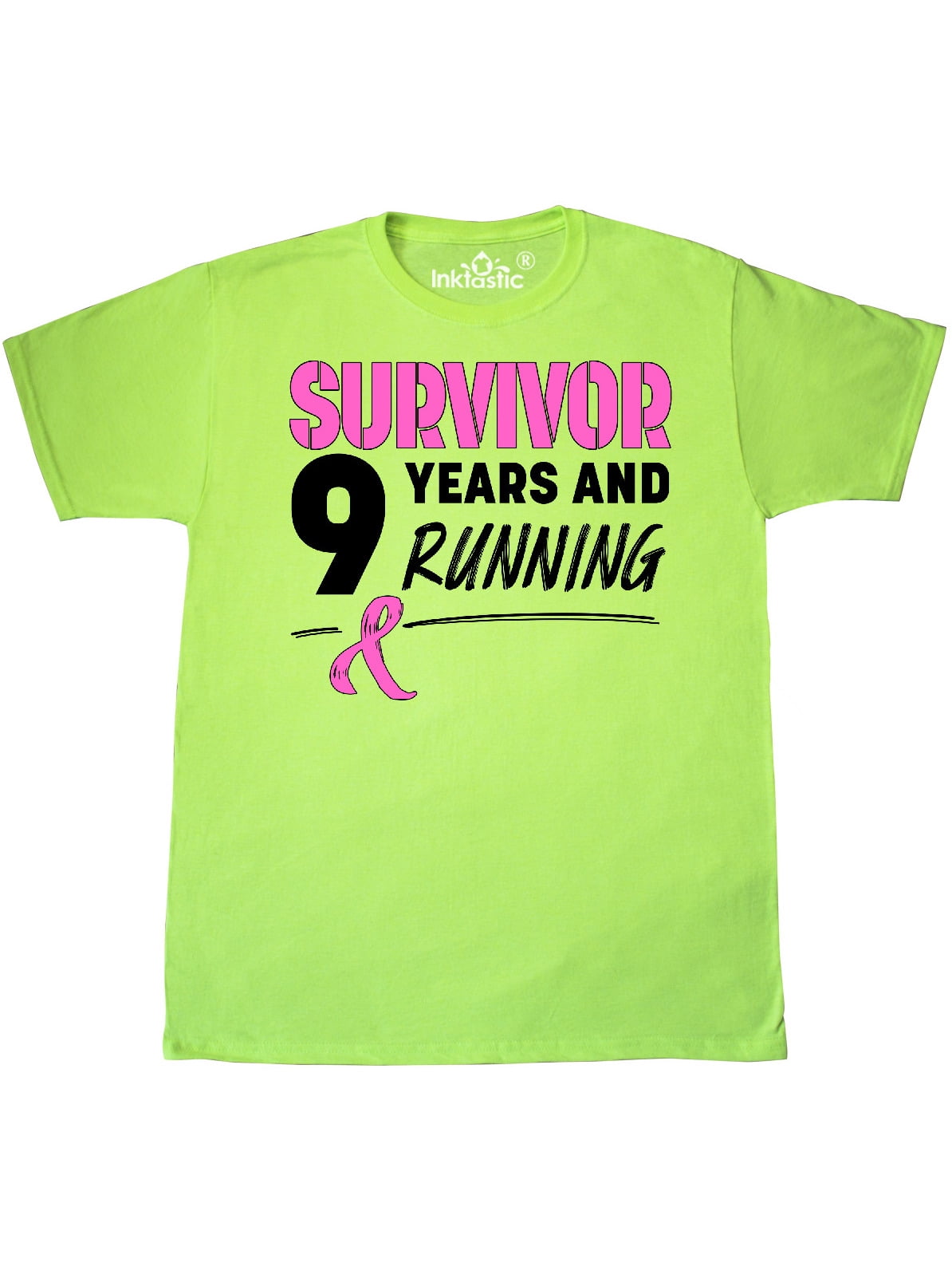INKtastic - Breast Cancer Survivor 9 Years and Running with Pink Ribbon T-Shirt - Walmart.com 