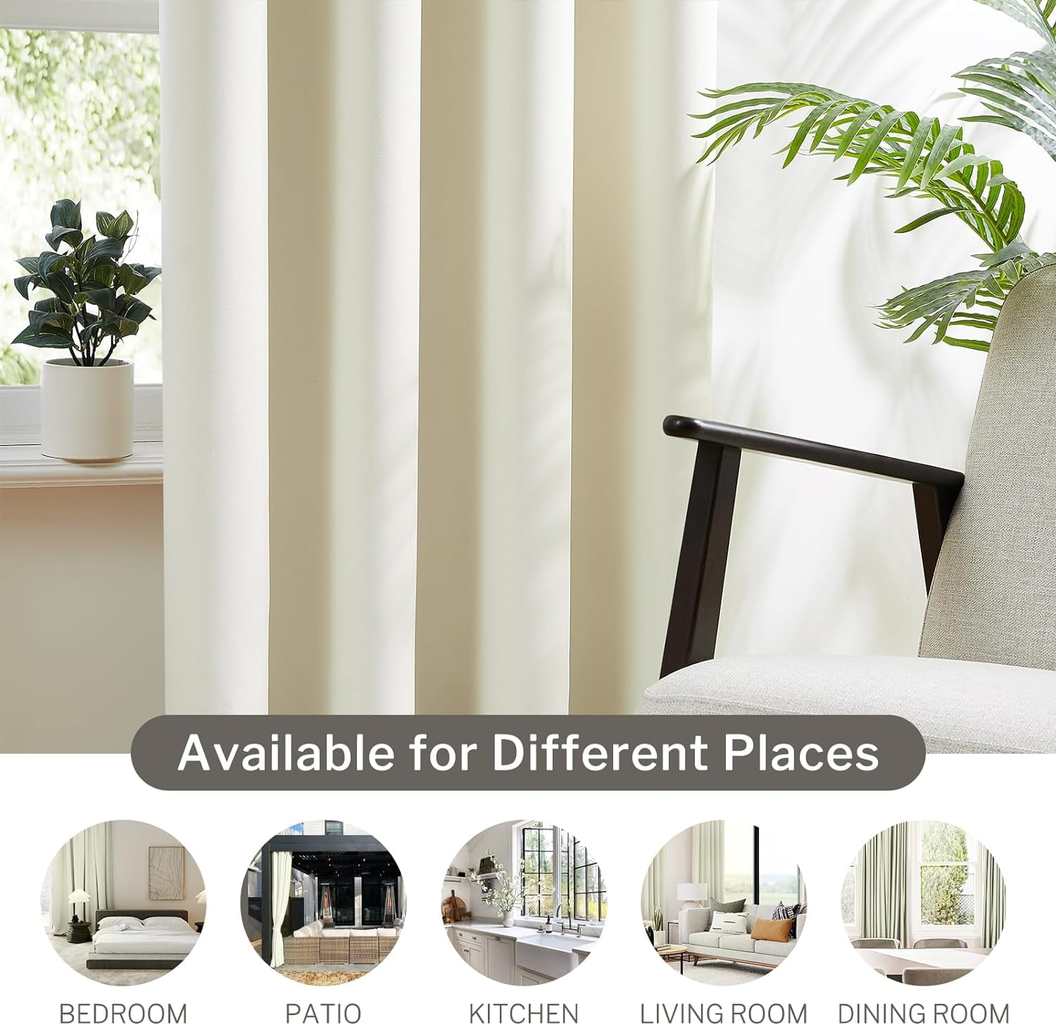 Blackout Curtains for Bedroom Cotton Cream Curtains 96 inch Length 2 Panels Set Grommet Window Curtains for Living Room Thermal Insulated Privacy Blackout Drapes (Beige, 52 x 96 Inch)