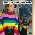 thumbnail image 3 of Womens Long Sleeve Striped Rainbow Striped Top Turtleneck Knitted Sweater Jumper Shirt, 3 of 5