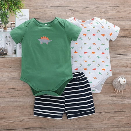 

Laurenza s Infant Boys Dinosaur Baby Outfits Bodysuit Shirt & Striped Shorts 3-6M