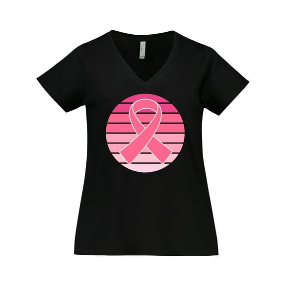 Inktastic Breast Cancer Pink Ribbon Retro Women's Plus Size V-Neck T-Shirt
