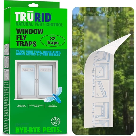 Fly Traps Sticky Window – 32 Pack | Pre-Baited, Odorless Pest Control for Fruit Flies, Gnats, Mosquitoes, and Moths – Effective Indoor Fly Paper Strips