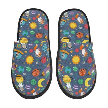 Balery Cartoon Space Slient Indoor Furry Fleece Comfort House Shoes Soft Non-Slip Home Shoes Cotton slippers House Slippers-- Medium