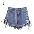 thumbnail image 1 of Pantalones cortos de mezclilla para mujer Pantalones cortos sueltos de Jean para niña Pantalones ajustados de cintura alta, Azul claro, L Methold AP001242-11B, 1 of 7