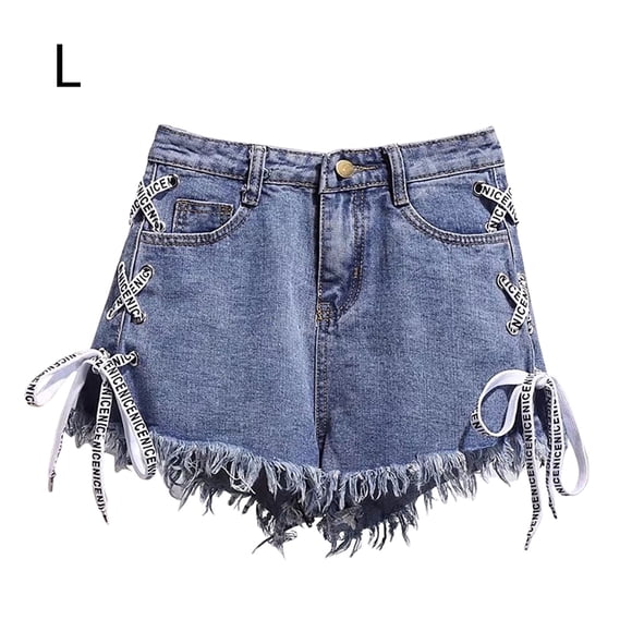 Pantalones cortos de mezclilla para mujer Pantalones cortos sueltos de Jean para niña Pantalones ajustados de cintura alta, Azul claro, L Methold AP001242-11B