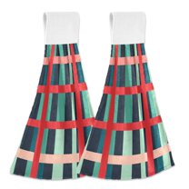 Yayeee Kitchen Hanging Hand Towels Set of 2 with Loop Bathroom Absorbent Tie Towel, Green Plaid