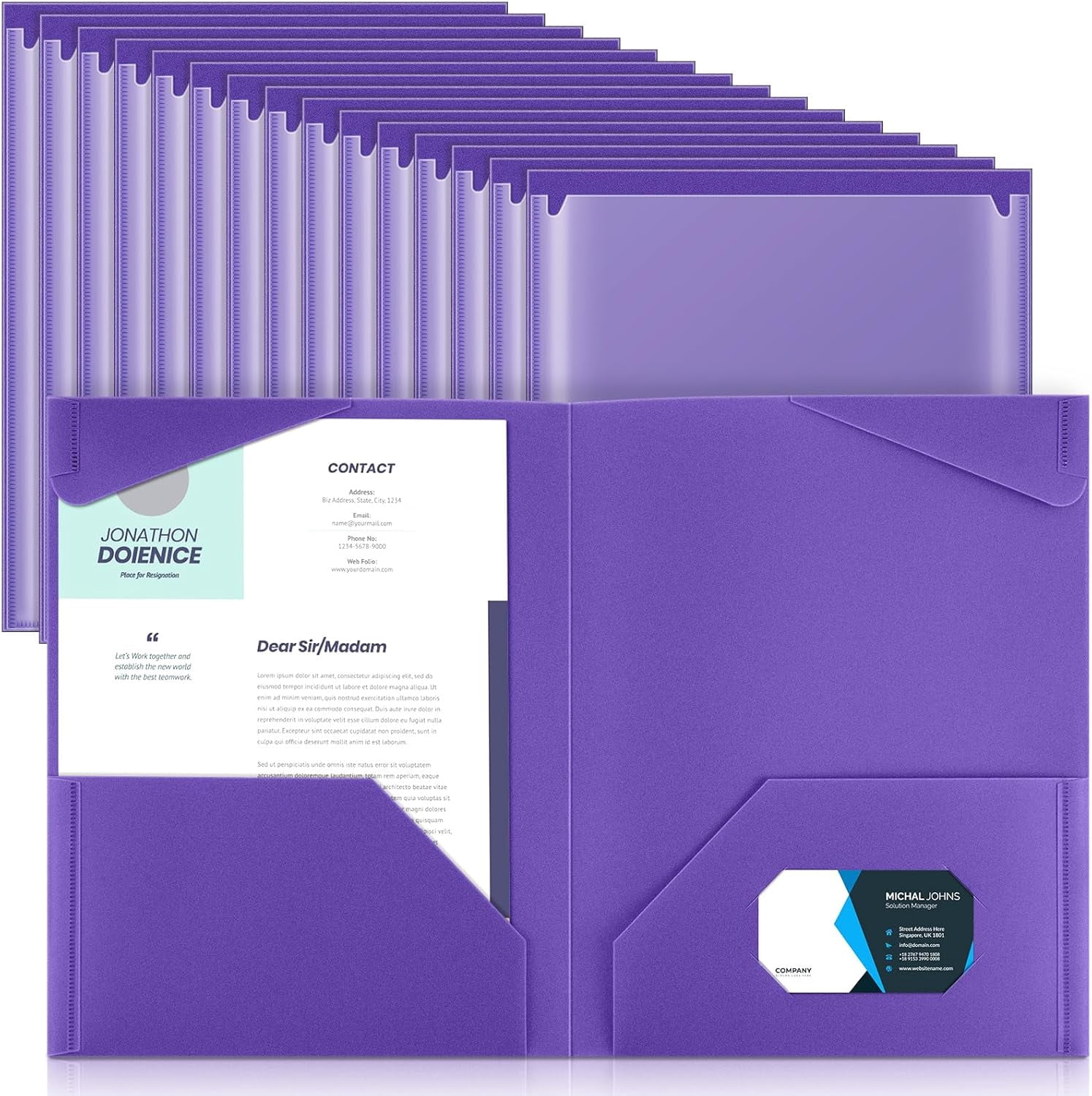 21 Pcs Plastic Folders with Clear Front Pockets Heavy Duty File Folders with 2 Pockets and Card Slot for Student Communication School Office Presentation Report