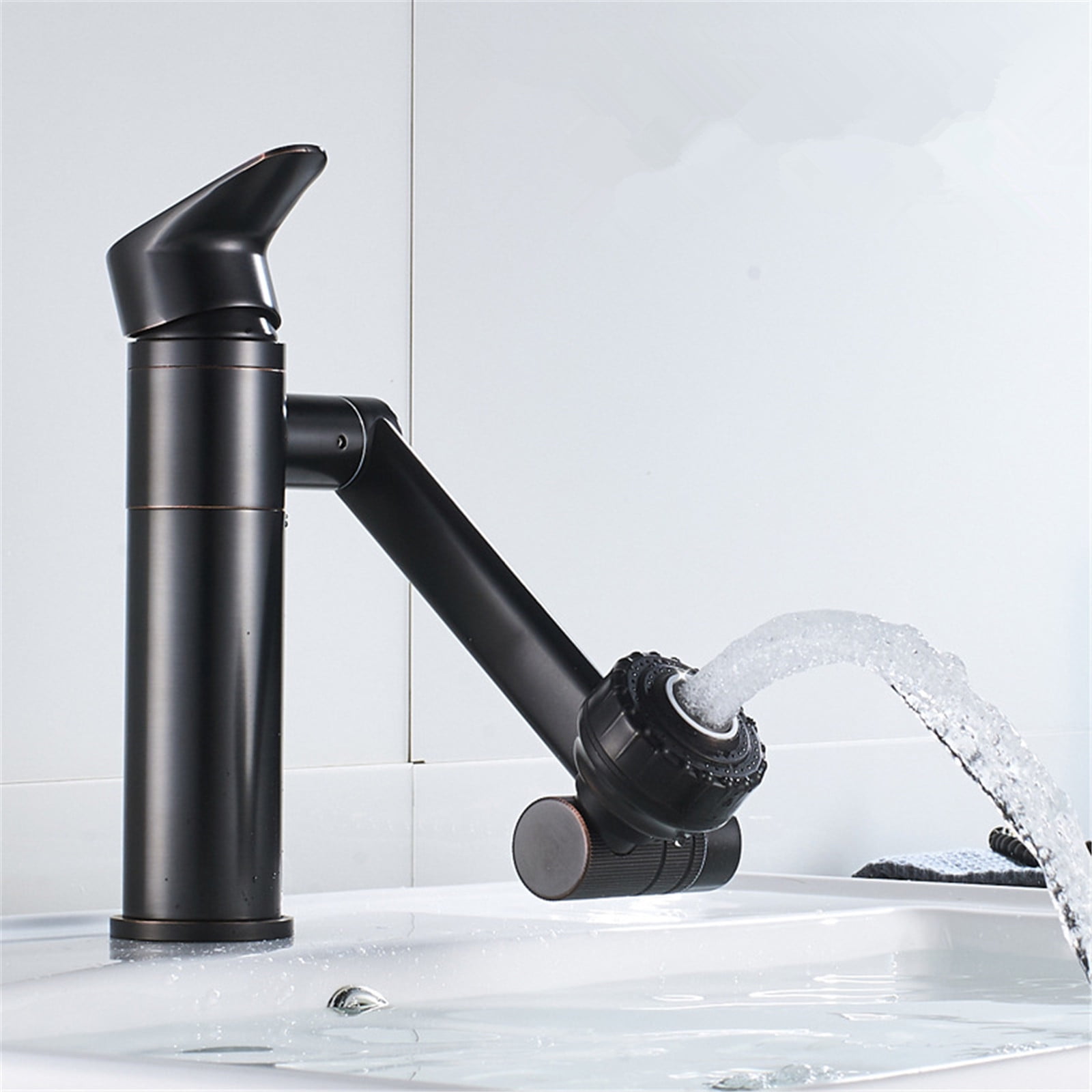 ZS ZHISHANG Modern 360 Degree Rotating Single Hole Faucet Multifunctional Hot and Cold Water Sprayer Brushed Nickel,Basin Faucet for Bathroom Sink 