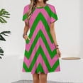 thumbnail image 2 of Pink Green Zig Zag Pattern Short Sleeve Dress Women Summer Evening Dresses Ladies Sundress, 2 of 7