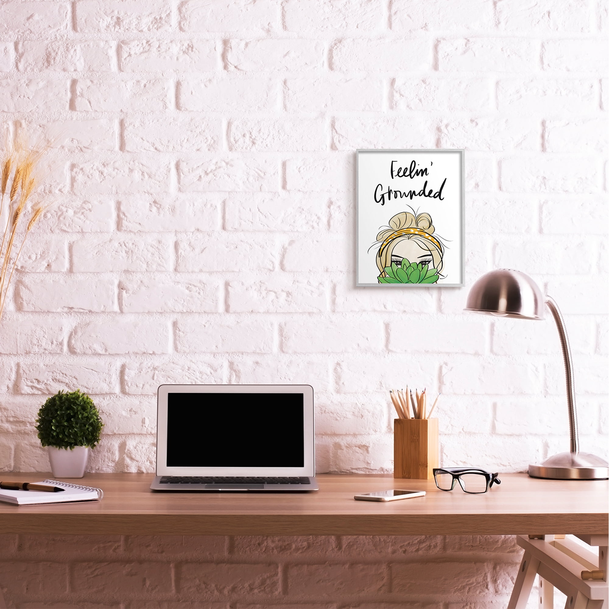 Stupell Industries Feelin' Grounded Phrase Woman With Plant,11 x 14,Designed by Anna Quach