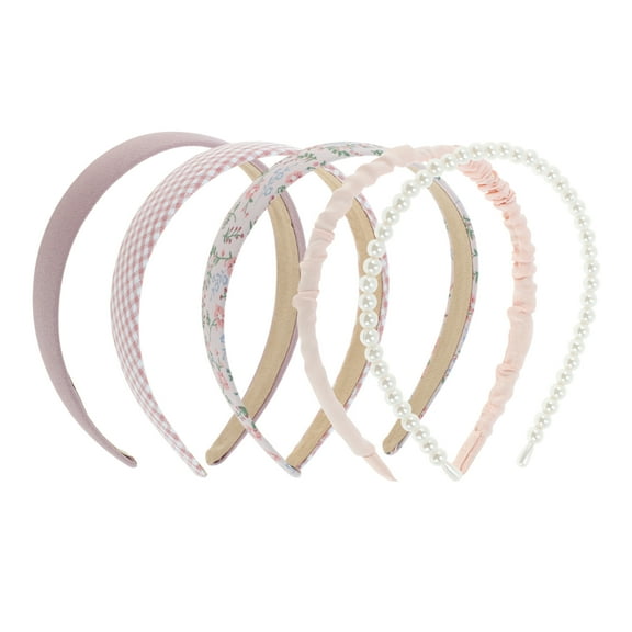 Unique Bargains 1 Set Hairband Flower Plaid Hair Accessories for Women Pink Beige