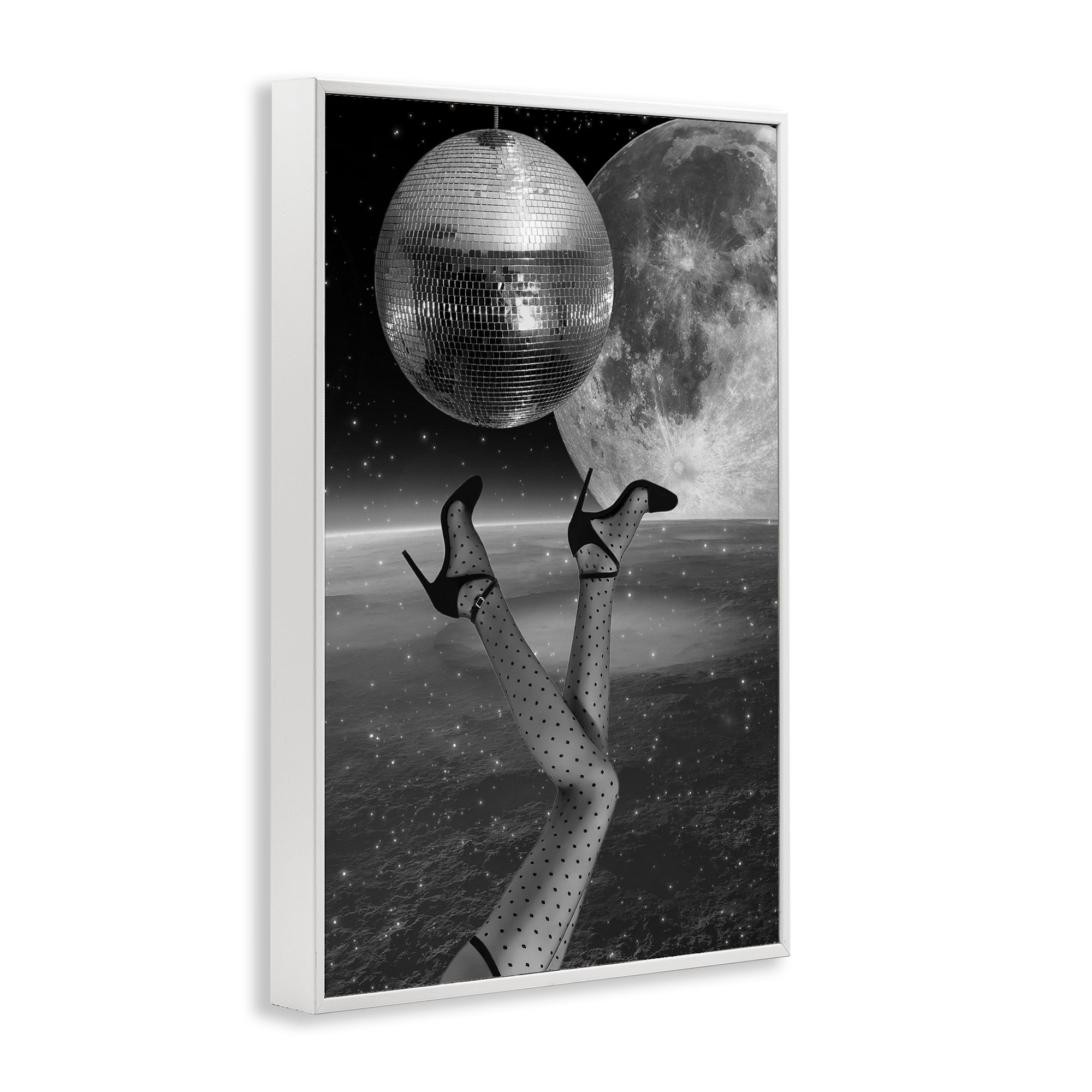 Hangin' Over Disco & Planet White Framed Giclee Art, design by Elo Marc
