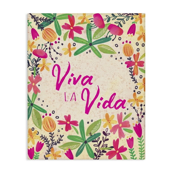 Stupell Industries Viva la Vida Flores Tropicales Inspirational Quotes & Sayings Painting Wrapped Canvas Art Print Wall Art, 16 x 20