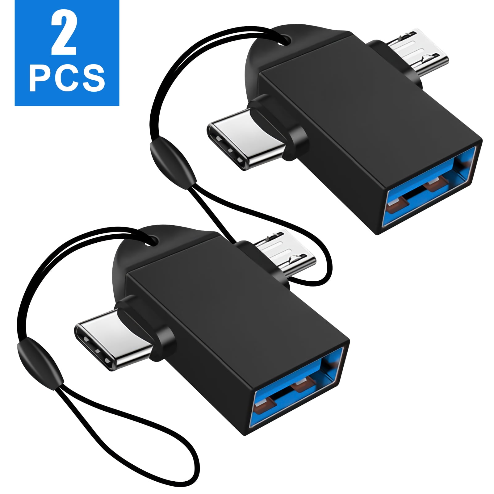 TSV OTG Adapter, 2-in-1 USB 3.0 Female to Type C + Micro USB Male OTG Converter Cable Compatible with Media TV Sticks, Mobile Phones or Tablets, 2 Pack