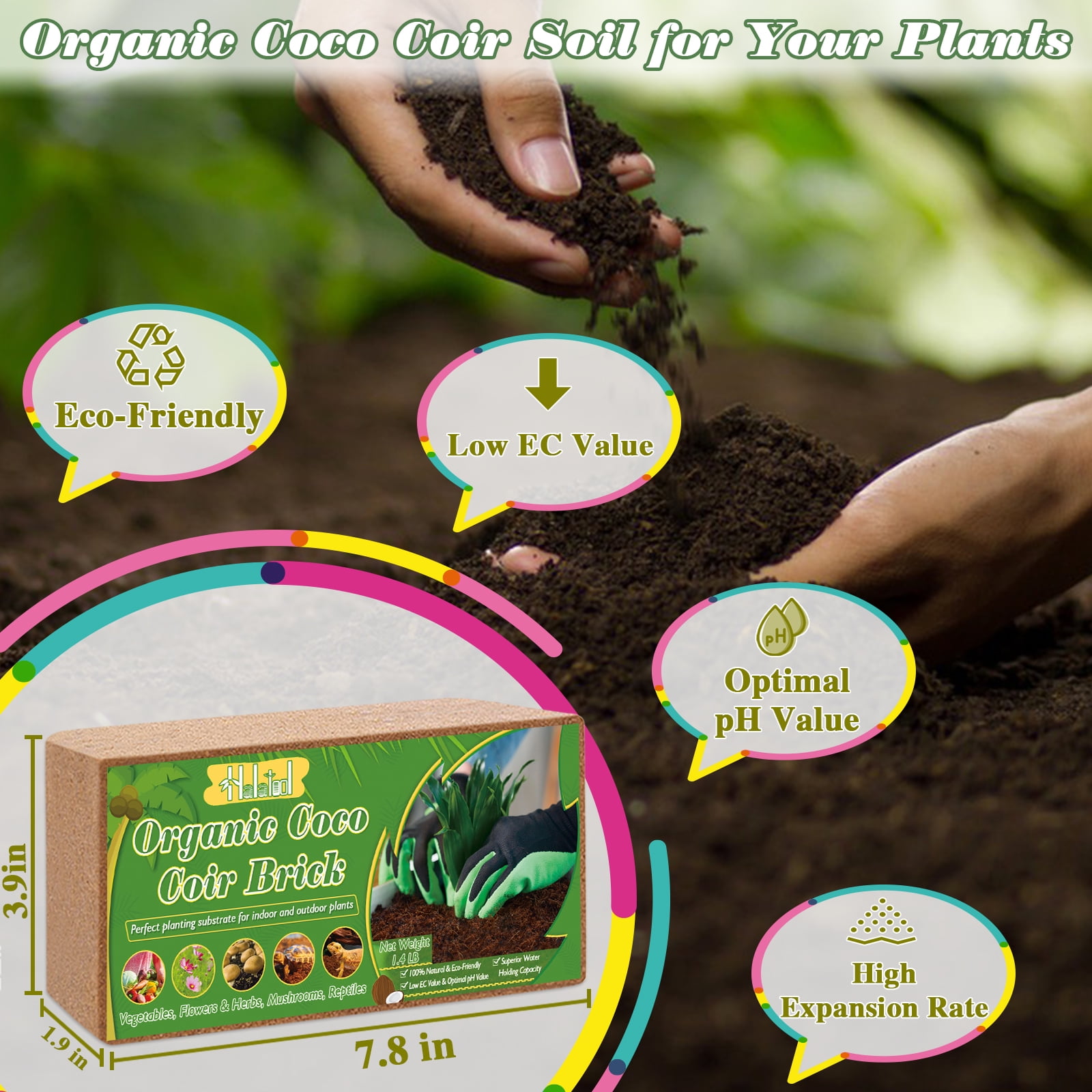 Halatool 6PCS Organic Coconut Coir Bricks Compressed Coco Coir Brick Nutrient Garden Soil with Low EC & pH Balance Premium Starting Soil Coconut Fiber Substrate for Plants Flowers Reptiles