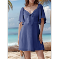 thumbnail image 2 of Women Summer Deep V Neck Elegant Bow Tie Mini Dress Navy Blue M, 2 of 8