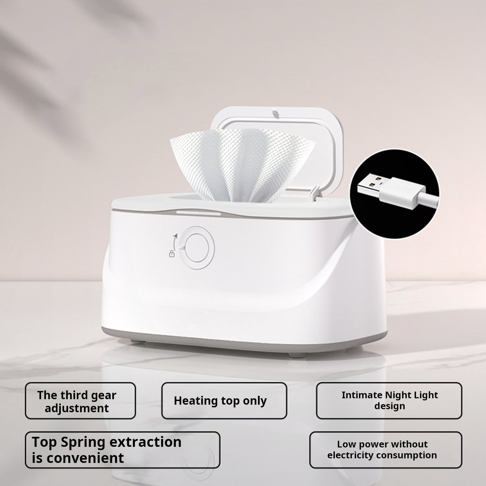 Homelife Wipes Warmer with Stainless Steel Top Heating 3 Adjustable Levels Indicator Light Constant Temperature Baby Wet Wipes Dispenser for Large Wipes Holds 80 Wipes Baby Care Essential