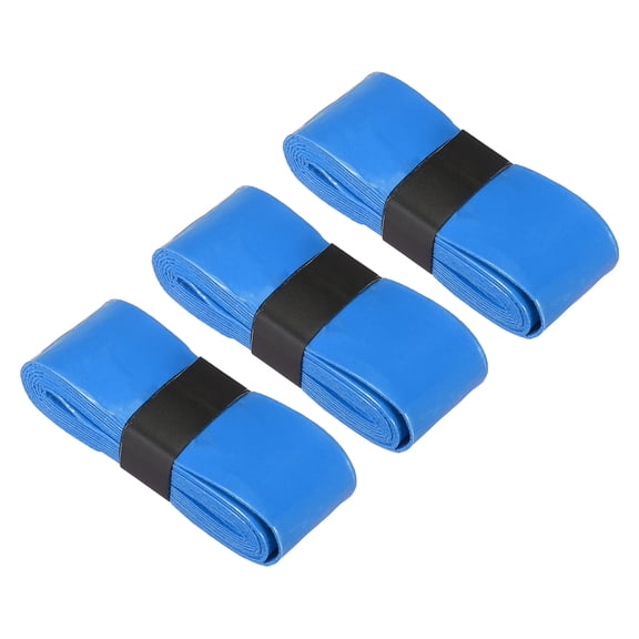 Tennis Racket Grip Tape, PU Racquet Overgrip with Damping Ridges Anti-Slip Absorbent Perforated Handle Grip Flat Adhesive for Badminton Pickleball, Blue 3 Pack