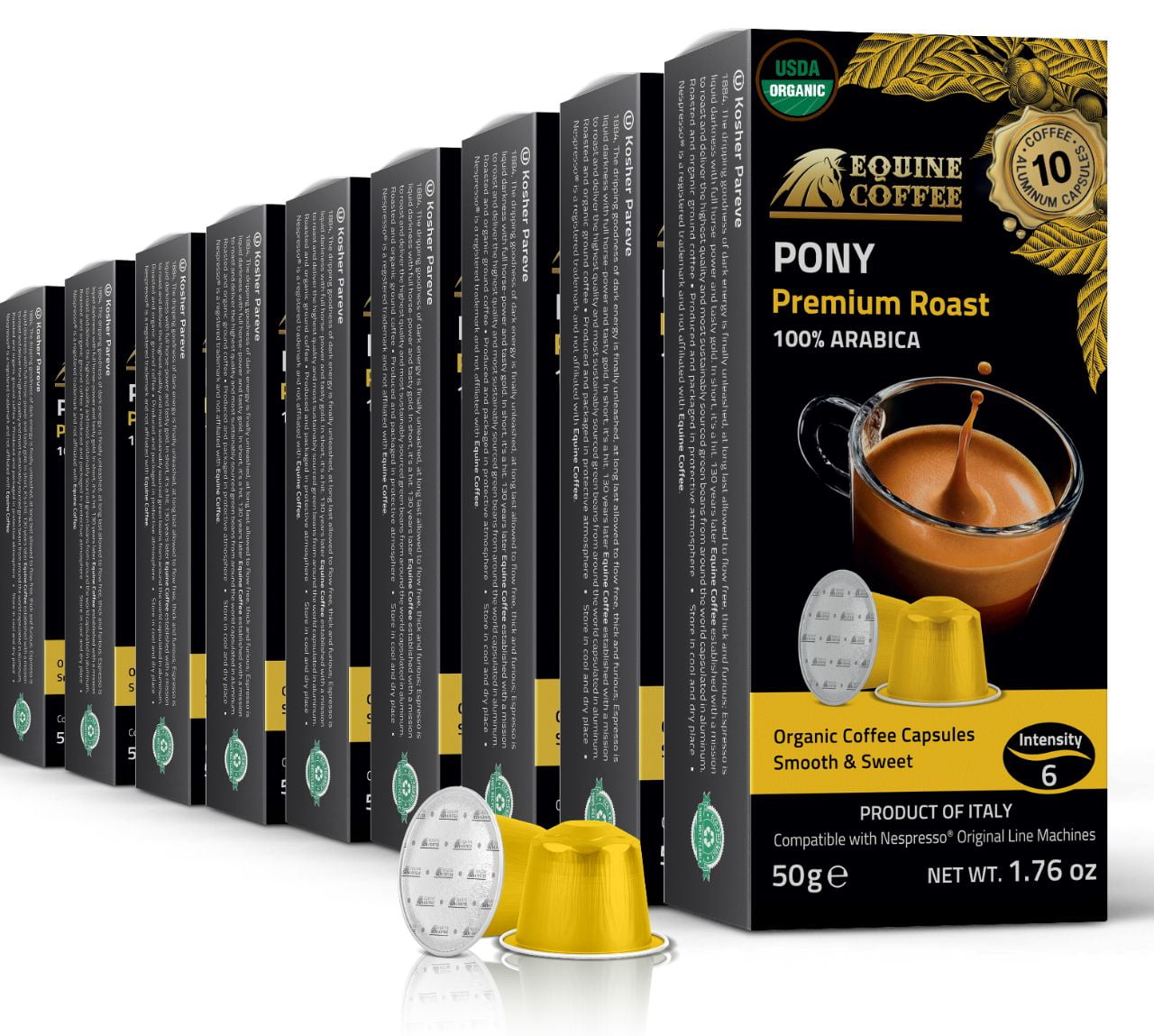 Equine Nespresso Pods for Original Line, Premium Roast #6 Organic 100Ct