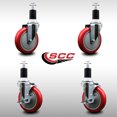 thumbnail image 2 of 5 Inch SS Red Poly Wheel Swivel 1-1/2 Inch Expanding Stem Caster Set 2 Brakes, 2 of 2
