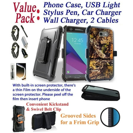 Value Pack + for 5" Samsung Galaxy J3 Luna Pro ECLIPSE Mission Case Crystal Holster Phone Case 360° Cover Screen Protector Kickstand Shock Bumper Camo Woods