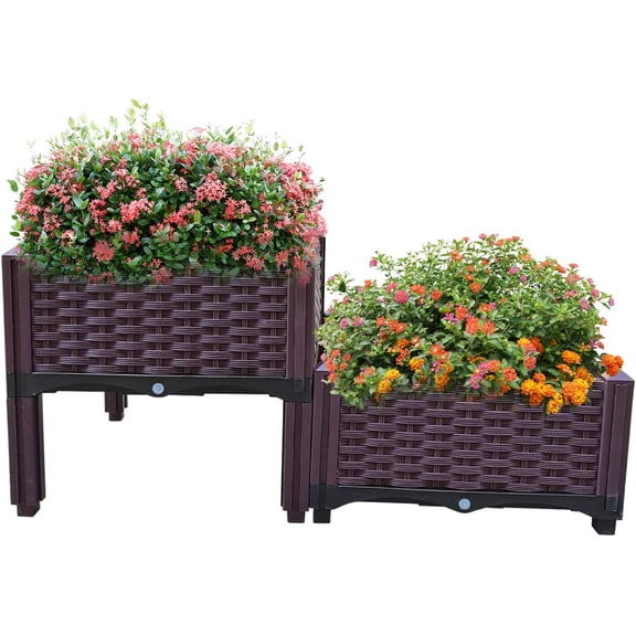 Doppy Plastic Raised Garden Bed, Raised Garden Bed Kit Set of 2 for Outdoor Indoor Plants Elevated Garden Boxes Plant pots for Vegetables, Standing Garden Container for Backyard, Patio